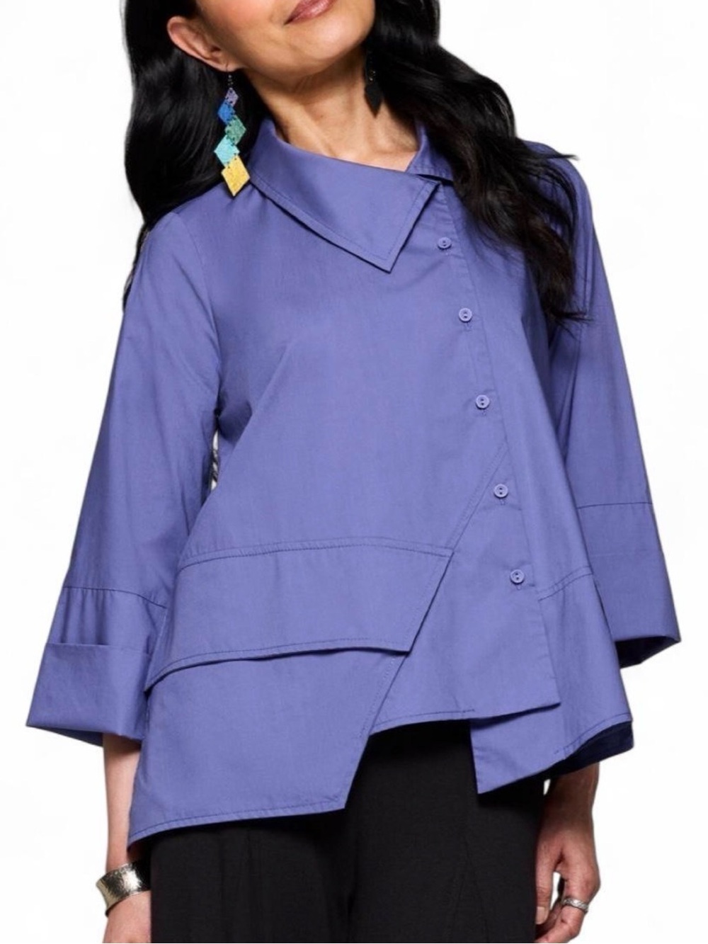 Ozai N Ku Asymmetric Purple Cotton
Blouse XS oversized Lagenlook Greece EUC